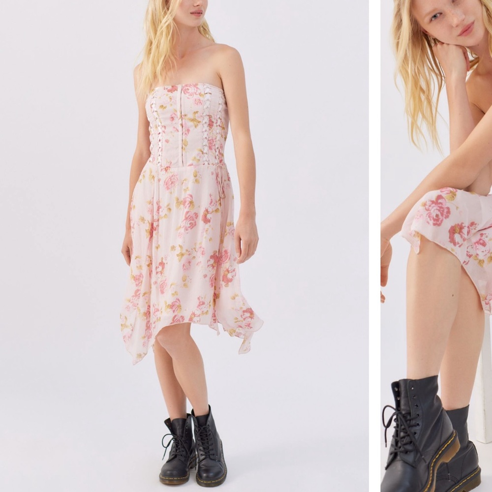 Urban Outfitters OU Floral Lace up Midi dress strapless